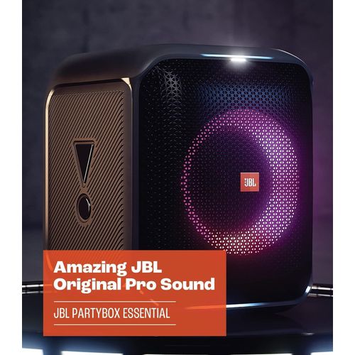 Jbl Partybox Encore Essential Portable Party Speaker, 100W Powerful Sound, Built-In Dynamic Light Show, IPX Splash Proof Design, 10 Hours of Playtime, Multisource Playback - Black