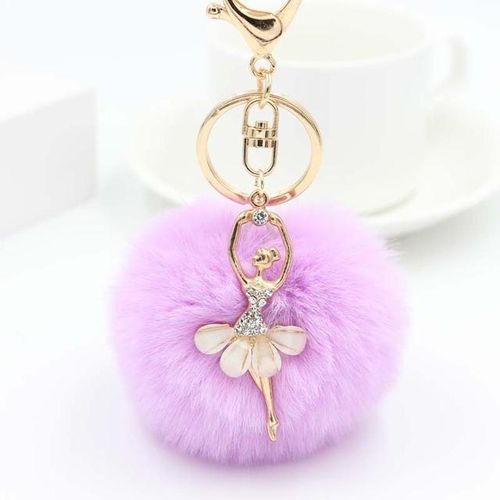 Dancing Girl Keychain With Plush Charm Key Ring Ballet Girl Key Chain For Women Car Bag Key Holder Girl Accessories Gift-Light Purple_PURPLE