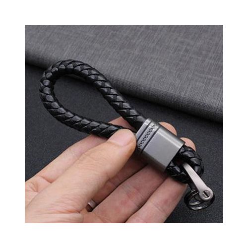 Hand-woven Keychains Car Key Ring Men Women Cute Car Keyring Holder Waist Key Chain Charm Bag Gifts Car Accessories-Black L_green
