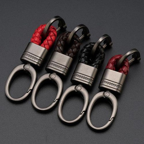 Hand-woven Keychains Car Key Ring Men Women Cute Car Keyring Holder Waist Key Chain Charm Bag Gifts Car Accessories-Black L_green