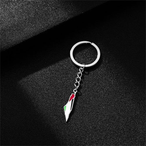 Palestine Flag Keychain Stainless Steel Keyring Bag Packback Pendant Hangings Car Decoration Accessories Men And Women New-Silver_WHITE