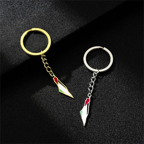 Palestine Flag Keychain Stainless Steel Keyring Bag Packback Pendant Hangings Car Decoration Accessories Men And Women New-Silver_WHITE