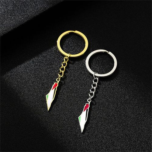 Palestine Flag Keychain Stainless Steel Keyring Bag Packback Pendant Hangings Car Decoration Accessories Men And Women New-Silver_WHITE