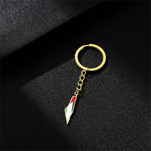 Palestine Flag Keychain Stainless Steel Keyring Bag Packback Pendant Hangings Car Decoration Accessories Men And Women New-Silver_WHITE