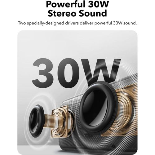 Anker Soundcore Motion 300 Wireless Hi-Res Bluetooth Speaker with BassUp, Portable Speaker with SmartTune Technology, 30W Stereo Sound, IPX7 Waterproof, Detachable Strap, for Backyard, Camping and Hiking - Black