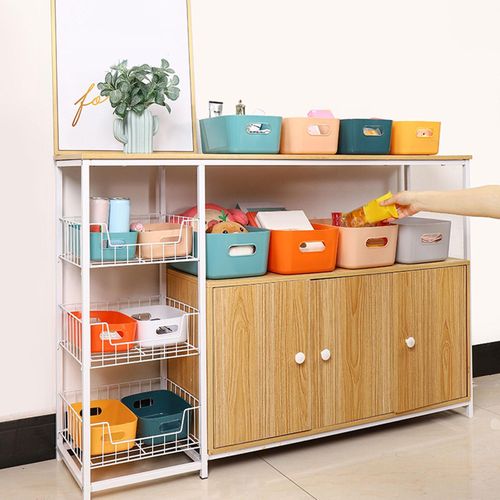 Desktop Storage Basket Durable Stackable Vanity Dark Blue