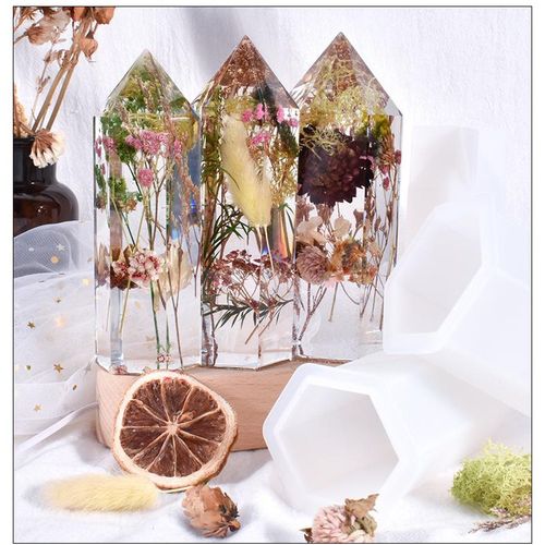 Hexagonal Cone Cylinder Candle Silicone Molds For Diy Handmade Epoxy Crystal Dried Flowers Show Crafts For Resin Mould