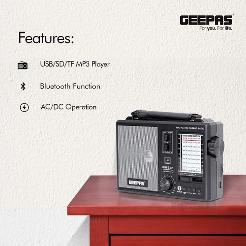 Geepas  Rechargeable 10 Band Radio & Mp3 Player-Multi