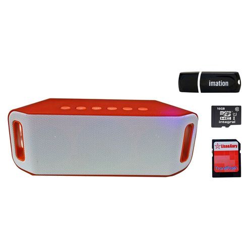 New Red Portable Mini Speaker. With Fm Radio, Micro sd, Usb With 16GB memory card, Memory Card Adapter and 16GB Flash Disk