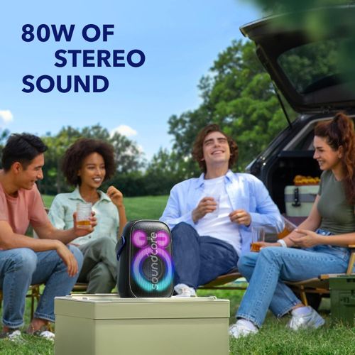 Anker Soundcore Rave Neo 2 Portable Speaker with 80W Stereo Sound, PartyCast 2.0, Light Show, IPX7 Waterproof (Floats on Water) 18H Playtime, Customizable EQ & Bass Up - Black