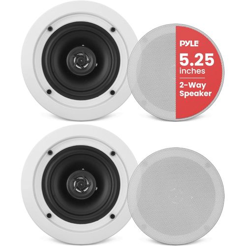Pyle 5.25&rdquo; Ceiling Wall Mount Speakers - Pair Of 2-Way Midbass Woofer Speaker 1'' Polymer Dome Tweeter Flush Design W/ 80Hz - 20kHz Frequency Response & 150 Watts Peak Easy Installation