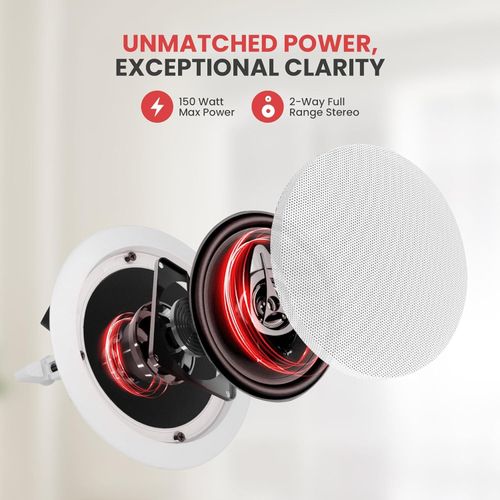 Pyle 5.25&rdquo; Ceiling Wall Mount Speakers - Pair Of 2-Way Midbass Woofer Speaker 1'' Polymer Dome Tweeter Flush Design W/ 80Hz - 20kHz Frequency Response & 150 Watts Peak Easy Installation