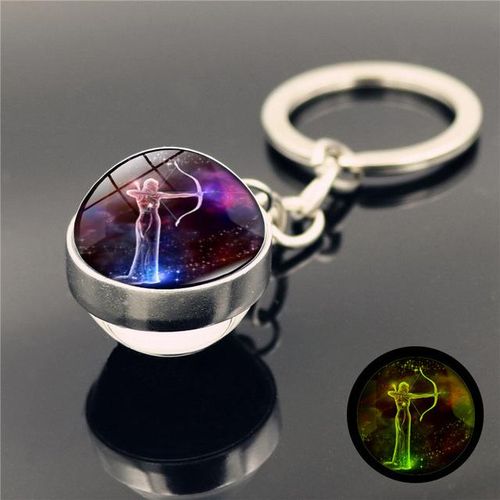 12 Constellation Luminous Keychain Glass Pendant Zodiac Keychain Glow Dark Key Chain Holder Men Women Birthday Gift-Aries