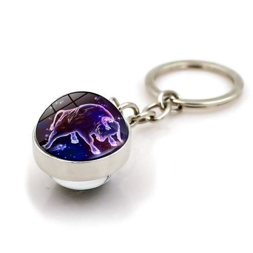 12 Constellation Luminous Keychain Glass Pendant Zodiac Keychain Glow Dark Key Chain Holder Men Women Birthday Gift-Aries