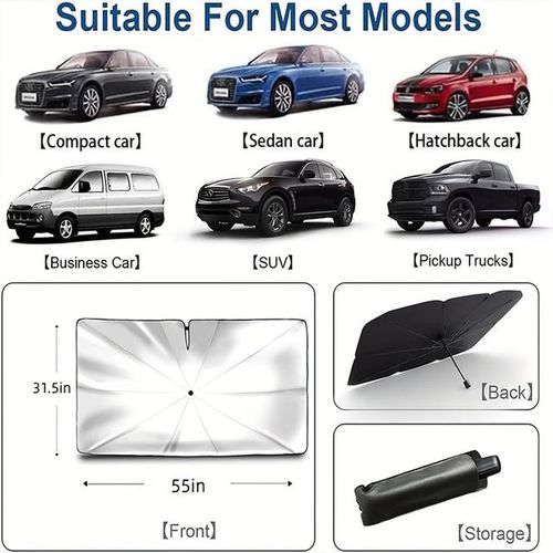 Front Car Windshield Sunshade Folding Umbrella Auto Anti- Sun Shade Parasol Umbrella Type for Car Window Summer Sun Protection-SUV model_Dark Grey