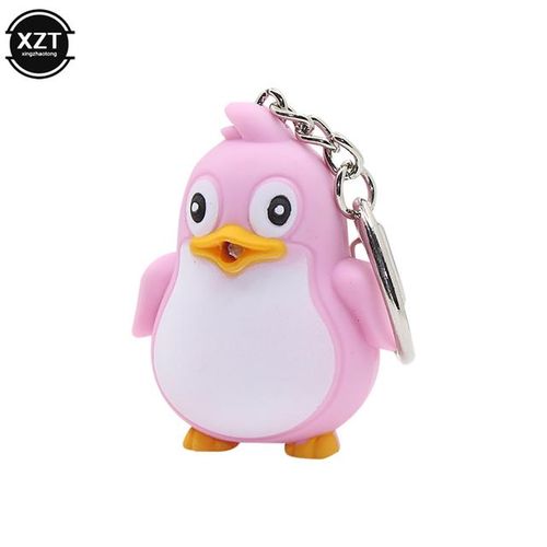 Cute Penguin Keyring LED With Sound Keyfob Kids Toy Gift Fun Animal Keyholder Fashlight Keychain-Pink