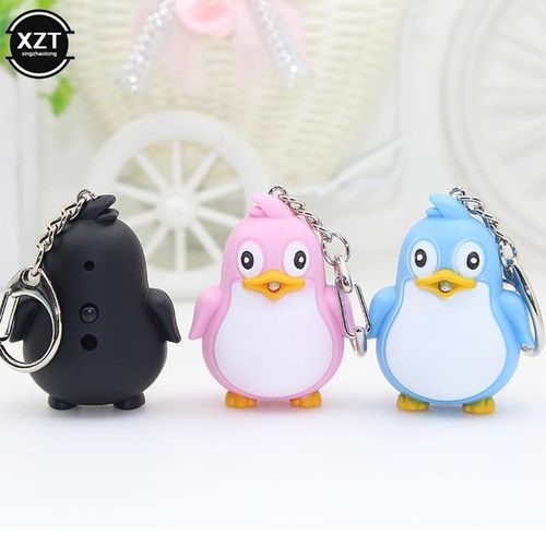 Cute Penguin Keyring LED With Sound Keyfob Kids Toy Gift Fun Animal Keyholder Fashlight Keychain-Pink