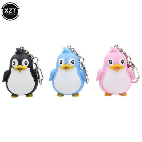 Cute Penguin Keyring LED With Sound Keyfob Kids Toy Gift Fun Animal Keyholder Fashlight Keychain-Pink