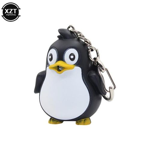 Cute Penguin Keyring LED With Sound Keyfob Kids Toy Gift Fun Animal Keyholder Fashlight Keychain-Pink