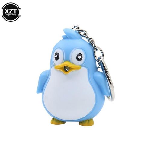 Cute Penguin Keyring LED With Sound Keyfob Kids Toy Gift Fun Animal Keyholder Fashlight Keychain-Pink