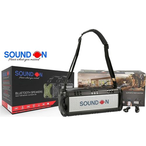 SOUND ON Bluetooth Dual Woofers 40W Portable Speaker, Powerful Booming Bass Sound, Noise cancelling Mic, Waterproof & Dust free, 8 Hours Playback Time, Outdoor/Indoor Equalizer Mode, Power bank- Black