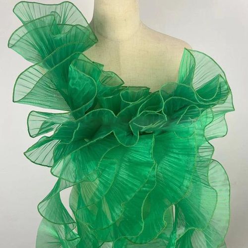 Glossy Large Wavy Organza Lace Trim Pleated Ruffles Wedding Dress Sewing Accessories Designer Fabric Material Party Decoration