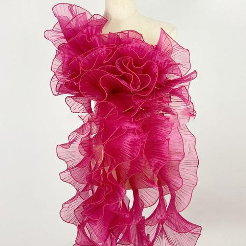 Glossy Large Wavy Organza Lace Trim Pleated Ruffles Wedding Dress Sewing Accessories Designer Fabric Material Party Decoration