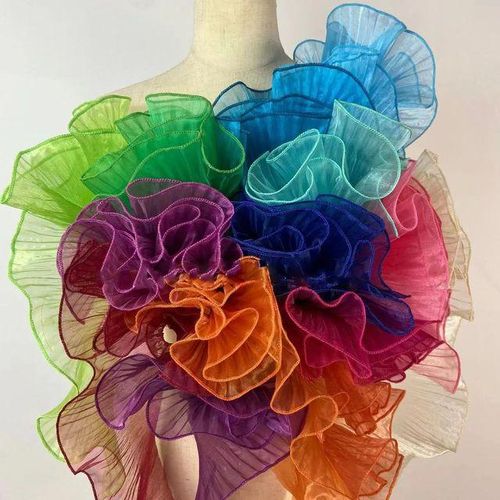 Glossy Large Wavy Organza Lace Trim Pleated Ruffles Wedding Dress Sewing Accessories Designer Fabric Material Party Decoration