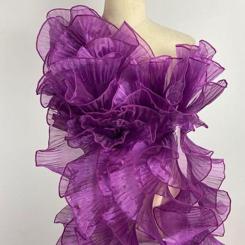 Glossy Large Wavy Organza Lace Trim Pleated Ruffles Wedding Dress Sewing Accessories Designer Fabric Material Party Decoration
