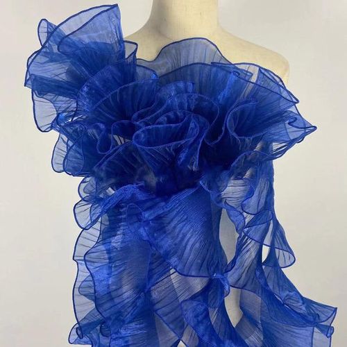 Glossy Large Wavy Organza Lace Trim Pleated Ruffles Wedding Dress Sewing Accessories Designer Fabric Material Party Decoration