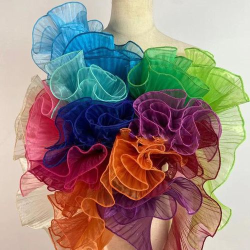 Glossy Large Wavy Organza Lace Trim Pleated Ruffles Wedding Dress Sewing Accessories Designer Fabric Material Party Decoration