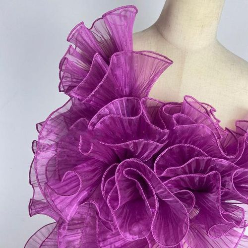 Glossy Large Wavy Organza Lace Trim Pleated Ruffles Wedding Dress Sewing Accessories Designer Fabric Material Party Decoration