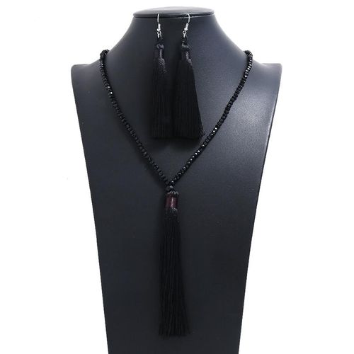 Conjunto De Joyas De Cristal Largo Para Mujer Collares De Cuentas Hilo Hecho A Mano Tela De Seda Borla Pendientes Colgantes Para Mujer