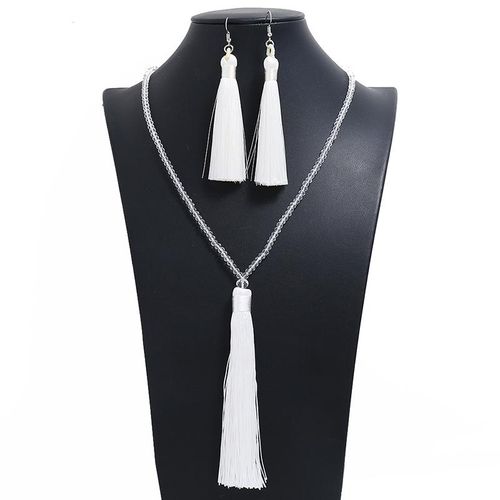 Conjunto De Joyas De Cristal Largo Para Mujer Collares De Cuentas Hilo Hecho A Mano Tela De Seda Borla Pendientes Colgantes Para Mujer