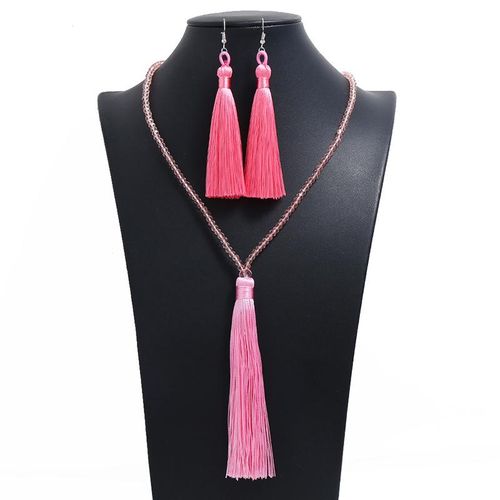Conjunto De Joyas De Cristal Largo Para Mujer Collares De Cuentas Hilo Hecho A Mano Tela De Seda Borla Pendientes Colgantes Para Mujer
