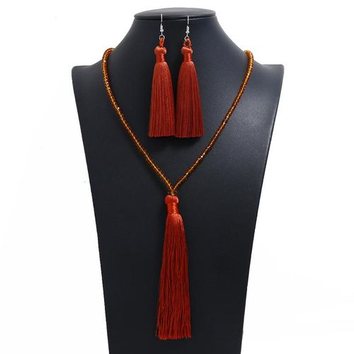 Conjunto De Joyas De Cristal Largo Para Mujer Collares De Cuentas Hilo Hecho A Mano Tela De Seda Borla Pendientes Colgantes Para Mujer