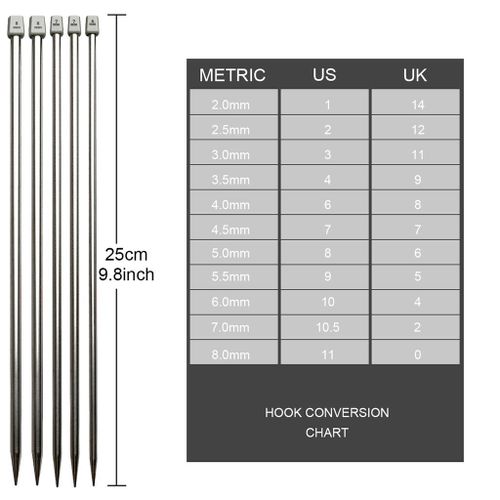 22Pcs 11Sizes 25cm Knitting Needles Straight Single Pointed Knitting