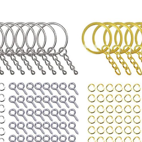221 Pieces Alloy Keyring With Chain  Pliers Gold