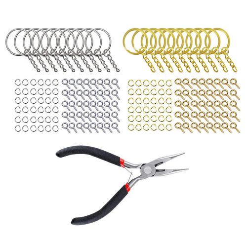 221 Pieces Alloy Keyring With Chain  Pliers Gold