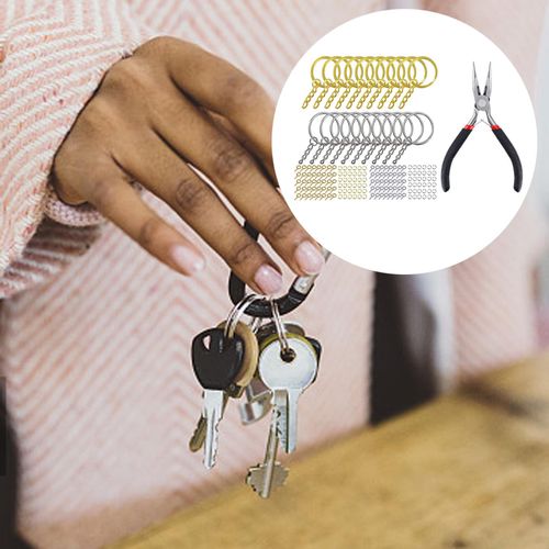 221 Pieces Alloy Keyring With Chain  Pliers Gold