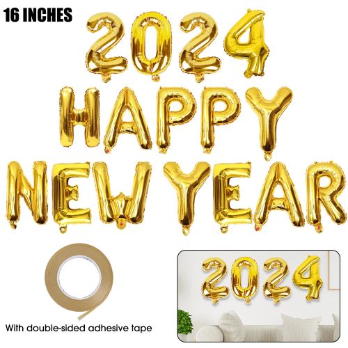 2024 Happy New Year Balloons Gold Number Letter Aluminum Foil Balloon Christmas Home Decoration New Year Party Gift Photo Props