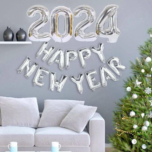 2024 Happy New Year Balloons Gold Number Letter Aluminum Foil Balloon Christmas Home Decoration New Year Party Gift Photo Props