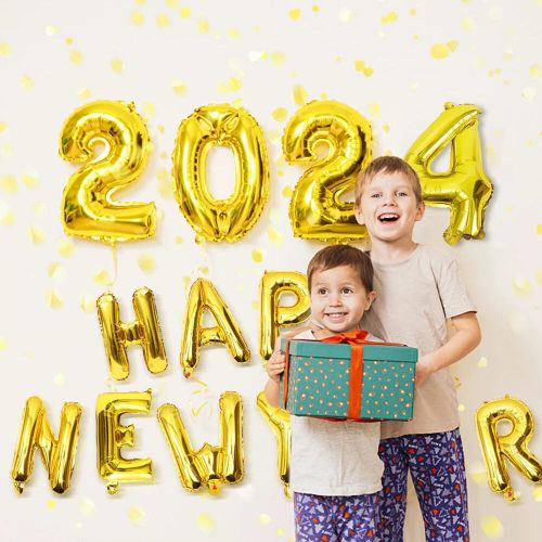 2024 Happy New Year Balloons Gold Number Letter Aluminum Foil Balloon Christmas Home Decoration New Year Party Gift Photo Props