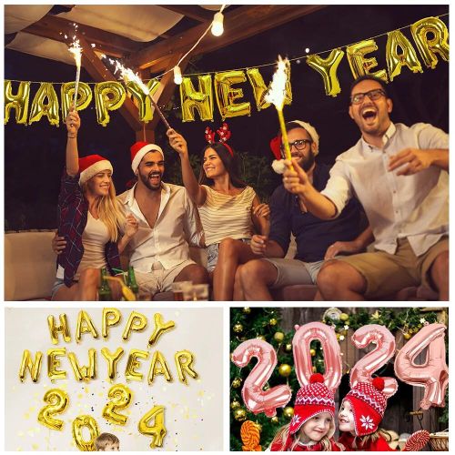 2024 Happy New Year Balloons Gold Number Letter Aluminum Foil Balloon Christmas Home Decoration New Year Party Gift Photo Props