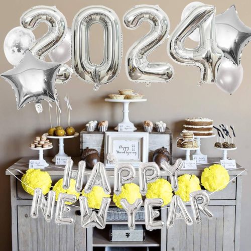 2024 Happy New Year Balloons Gold Number Letter Aluminum Foil Balloon Christmas Home Decoration New Year Party Gift Photo Props