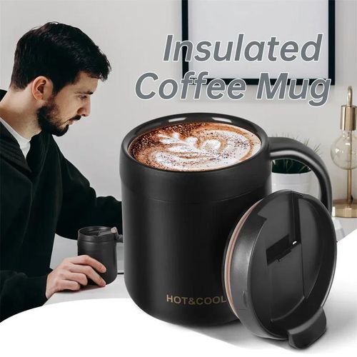 1pc 350ml/500ml Stainless Steel Coffee Thermos Mug Cold and Hot Thermal Water Bottle with Handgrip Office Vacuum Flask Tea Cup