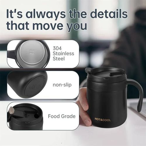 1pc 350ml/500ml Stainless Steel Coffee Thermos Mug Cold and Hot Thermal Water Bottle with Handgrip Office Vacuum Flask Tea Cup