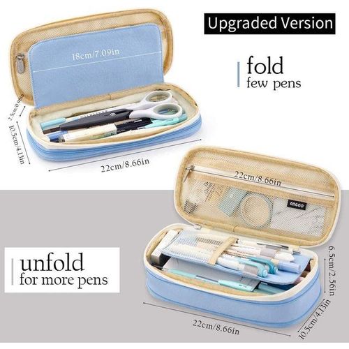 Big Capacity Pencil Pen Case Office College School Large Storage High Capacity Bag Pouch Holder Box Organizer Light Blue