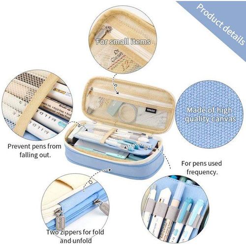 Big Capacity Pencil Pen Case Office College School Large Storage High Capacity Bag Pouch Holder Box Organizer Light Blue