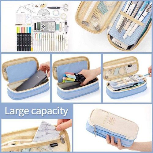 Big Capacity Pencil Pen Case Office College School Large Storage High Capacity Bag Pouch Holder Box Organizer Light Blue